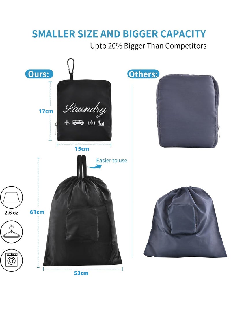 لينند 2 السفر حقيبة الغسيل ، الملابس القذرة التشطيب [ ترقية ] ، مع مقبض الألومنيوم تسلق مشبك , مناسبة لأنّ السفر ، والتخييم ، واللياقة البدنية ، والطلاب ( أسود و رمادي ) 61cm x 53cm - Image 2