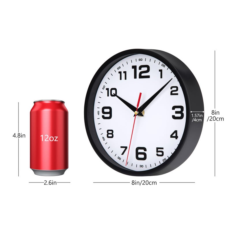Warminn Wall Clock Silent Non-Ticking Modern Clocks Battery Operated 8 Inch Small Analog Clock Decorative for Living Room Bedroom Kitchen Office Decor (Black) - Image 3