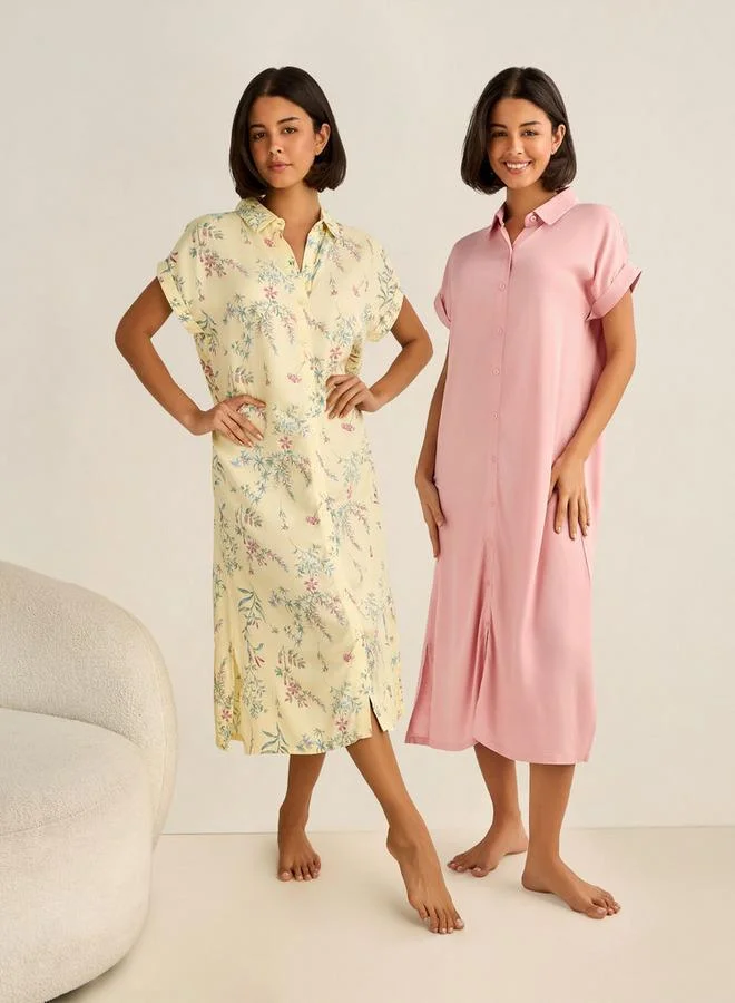 سبلاش فيڤ Night Dress Short Sleeves Assorted Print Viscose - Set of 2