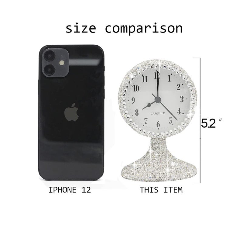 CARCHILE Luxury Rhinestone Small Alarm Desk Table Clock Morning Call Handmade Fashion Design for Bedroom Houseroom Living Room Cute As Gift AR (Pink) - Image 4