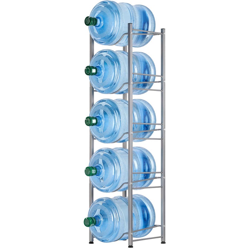 LIANTRAL 5Tier Water Cooler Jug Rack 5 Gallon Bottle Storage Detachable Heavy Duty Holder for Home Office Silver