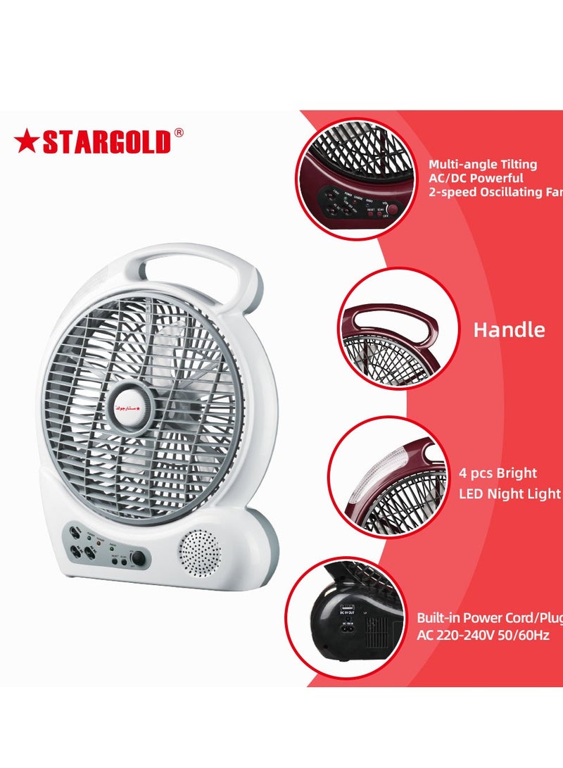 Stargold 10 Inch Rechargeable Oscillating Fan 4Pcs LED Light With Radio 20W - Image 2
