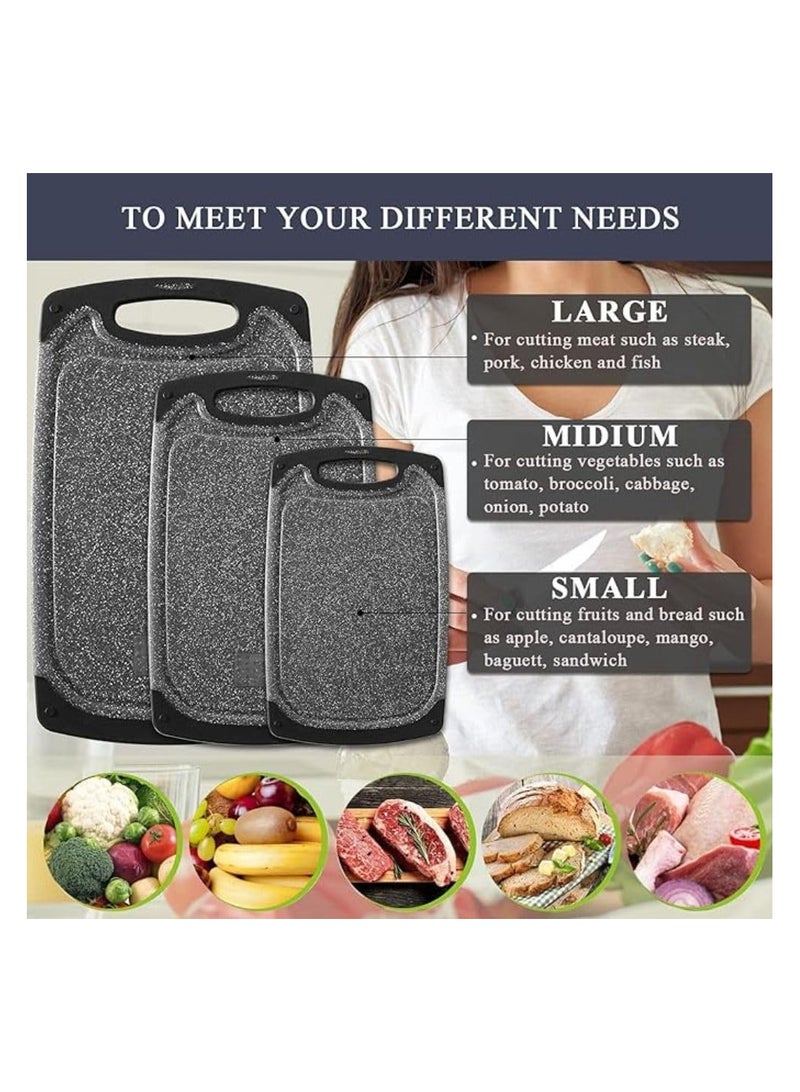 TEGRILO Plastic Chopping Board Set 3 Pieces BPA Free Non-Slip Easy Grip Handle Dishwasher Safe Cutting Boards with Juice Grooves for Kitchen Food Prep Daily Use - Image 5