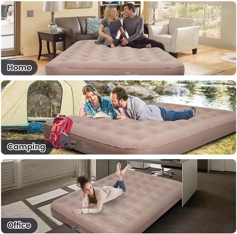 Comfortable Airbed, 150 x 200 x 25 cm, with Built-in Air Pump, Velvet Surface, 2 Person Capacity, for Home and Camping, Light Grey - Image 5