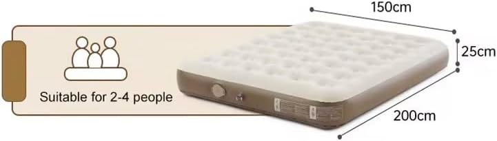 Comfortable Airbed, 150 x 200 x 25 cm, with Built-in Air Pump, Velvet Surface, 2 Person Capacity, for Home and Camping, Light Grey - Image 2