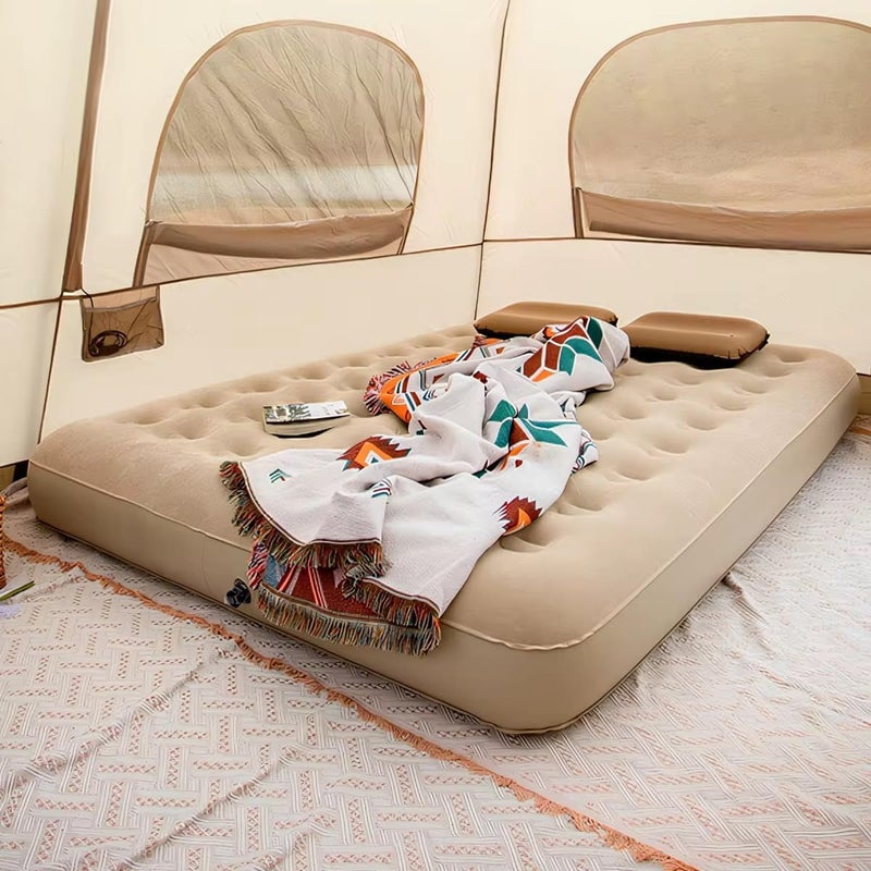 Comfortable Airbed, 150 x 200 x 25 cm, with Built-in Air Pump, Velvet Surface, 2 Person Capacity, for Home and Camping, Light Grey - Image 1