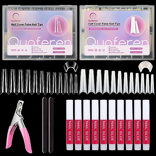 Deciniee 480PCS Coffin Nail Tips for Acrylic Nails Professional Set, XXL Extra Long Acrylic Nail Tips and Glue Set, Half Cover Natural & Clear Coffin Nails Tips, Nail Kit with Nail Clippers Glue - Image 1