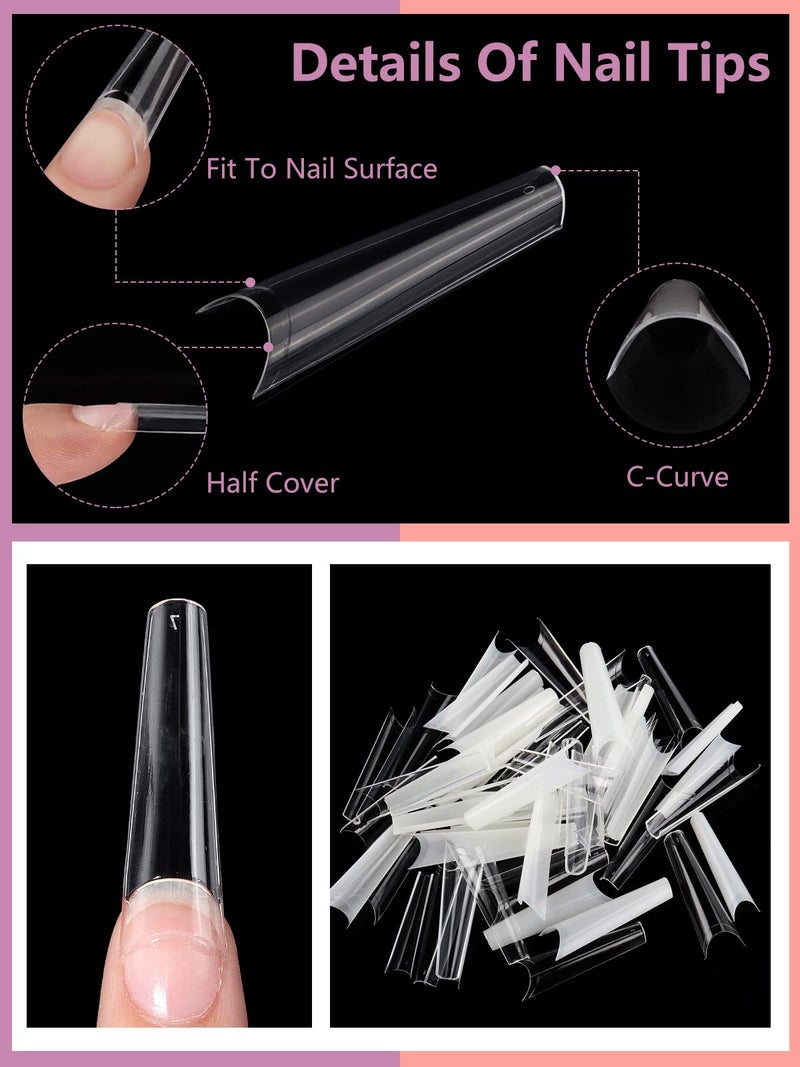 Deciniee 480PCS Coffin Nail Tips for Acrylic Nails Professional Set, XXL Extra Long Acrylic Nail Tips and Glue Set, Half Cover Natural & Clear Coffin Nails Tips, Nail Kit with Nail Clippers Glue - Image 3