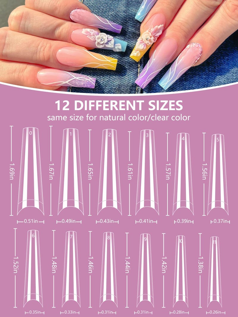 Deciniee 480PCS Coffin Nail Tips for Acrylic Nails Professional Set, XXL Extra Long Acrylic Nail Tips and Glue Set, Half Cover Natural & Clear Coffin Nails Tips, Nail Kit with Nail Clippers Glue - Image 4