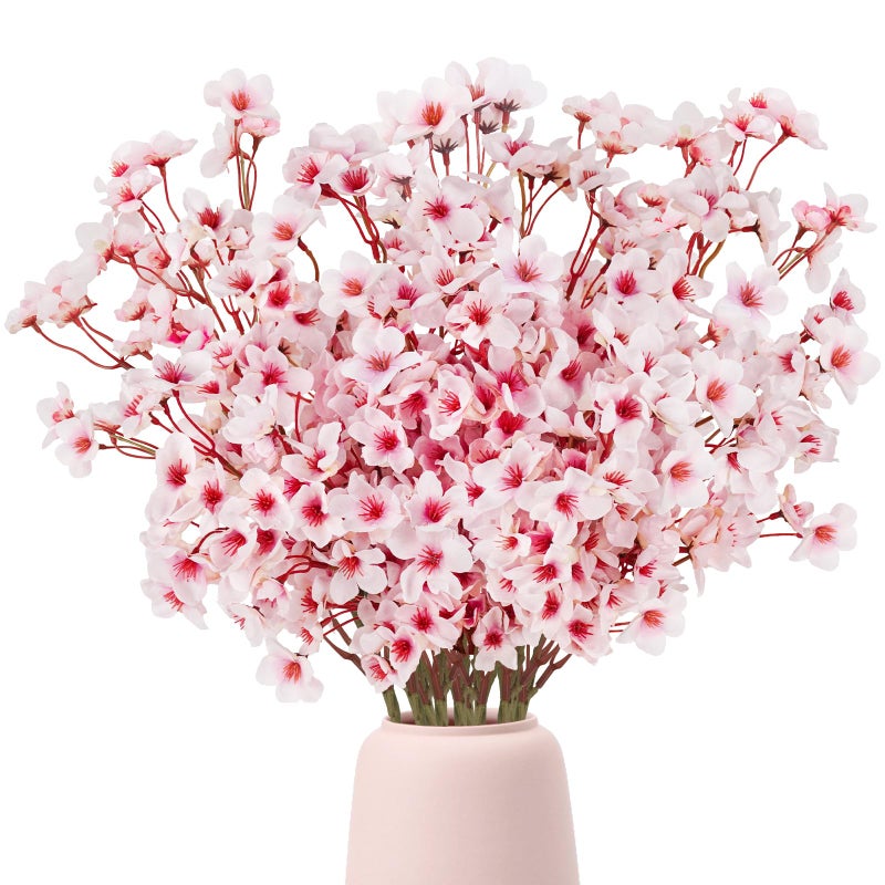 Ruidazon Artificial Cherry Blossom Branches, 12 Pcs Faux Silk Cherry Blossom Flowers Fake Spring Cherry Blossom Floral Stems for Vase Wedding Table Centerpieces Indoor Home Decor - Image 1