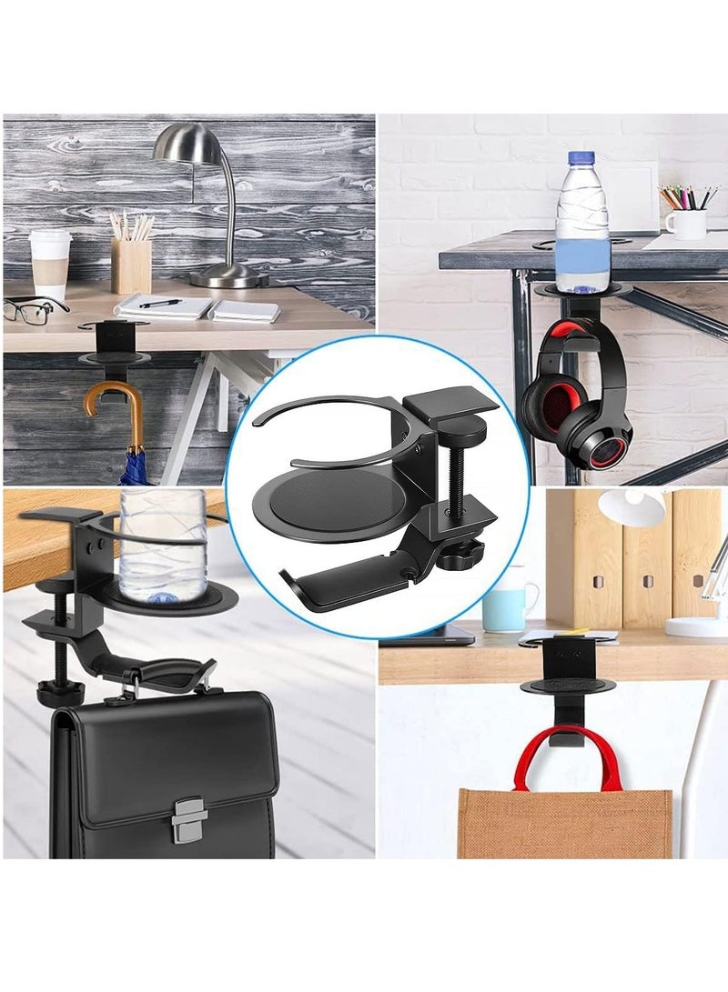 general Anti-Spill Flexible Desktop Cup Holder Headphone Hook, Under Desk Scratch Resistant Headphone Holder, 360 ° Rotary Headphone Holder with Cup Holder, Easy to Install, Suitable for Desk, Desk and Office, Load Bearing Up to 11 Lbs - Image 5