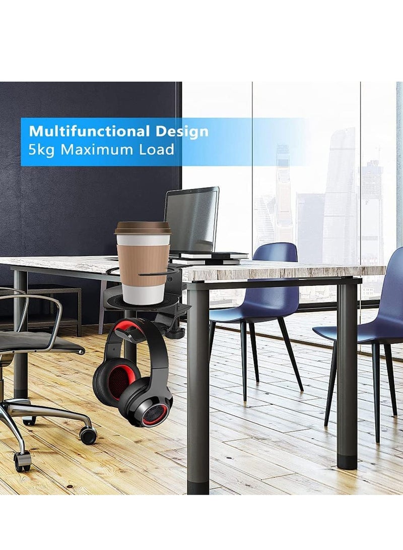 general Anti-Spill Flexible Desktop Cup Holder Headphone Hook, Under Desk Scratch Resistant Headphone Holder, 360 ° Rotary Headphone Holder with Cup Holder, Easy to Install, Suitable for Desk, Desk and Office, Load Bearing Up to 11 Lbs - Image 4