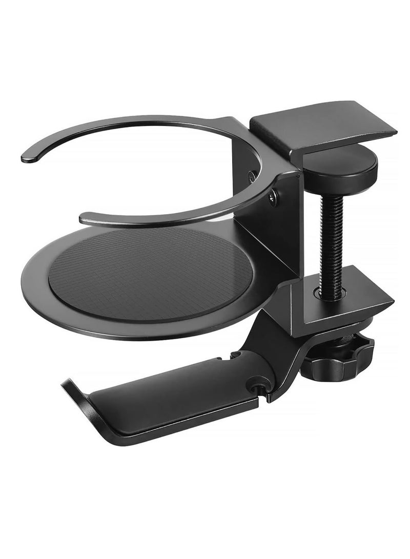 general Anti-Spill Flexible Desktop Cup Holder Headphone Hook, Under Desk Scratch Resistant Headphone Holder, 360 ° Rotary Headphone Holder with Cup Holder, Easy to Install, Suitable for Desk, Desk and Office, Load Bearing Up to 11 Lbs - Image 1