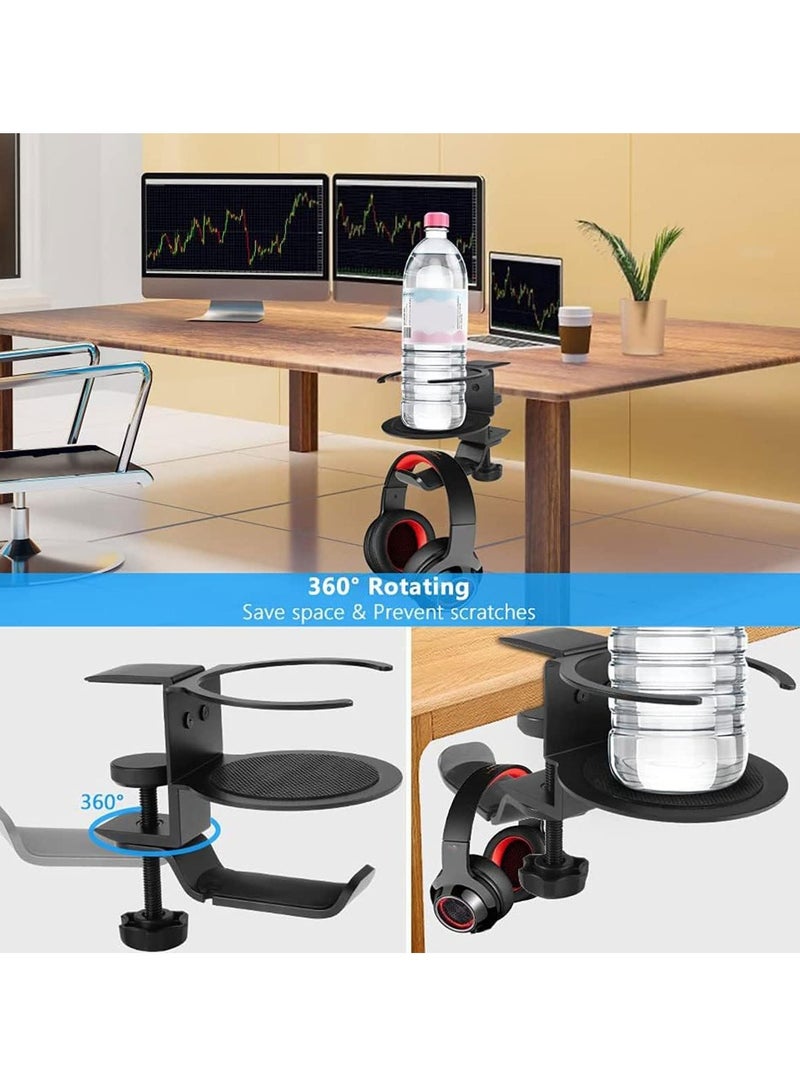 general Anti-Spill Flexible Desktop Cup Holder Headphone Hook, Under Desk Scratch Resistant Headphone Holder, 360 ° Rotary Headphone Holder with Cup Holder, Easy to Install, Suitable for Desk, Desk and Office, Load Bearing Up to 11 Lbs - Image 3
