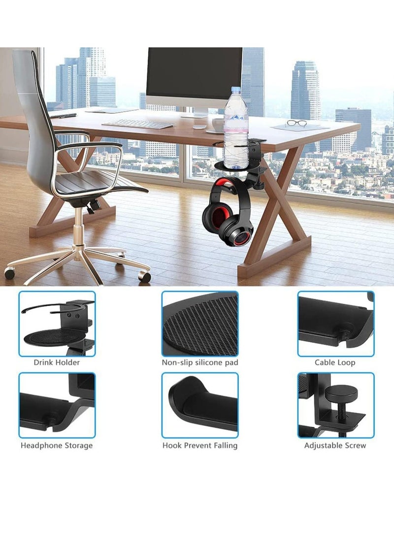 general Anti-Spill Flexible Desktop Cup Holder Headphone Hook, Under Desk Scratch Resistant Headphone Holder, 360 ° Rotary Headphone Holder with Cup Holder, Easy to Install, Suitable for Desk, Desk and Office, Load Bearing Up to 11 Lbs - Image 2