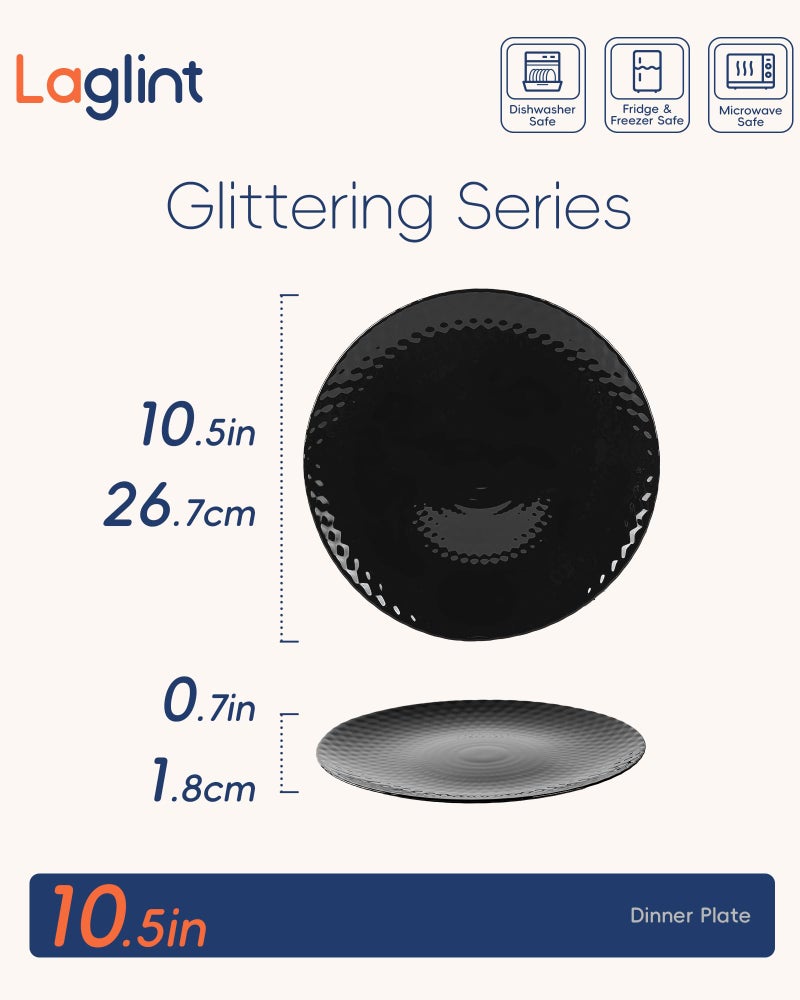 LaGlint 10.5 inch Dinner Plate Set of 6, Round Opal Glass Black Geometric Faceted Dinnerware Plates, Dishwasher and Microwave Safe - Image 4