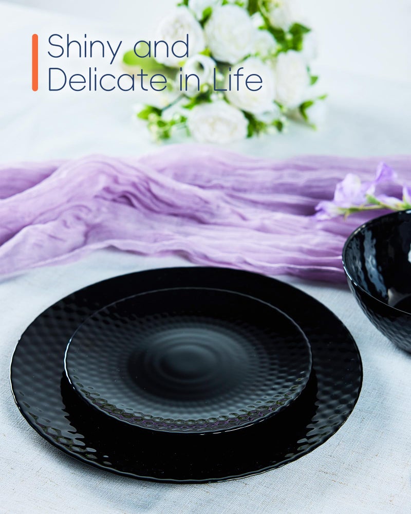 LaGlint 10.5 inch Dinner Plate Set of 6, Round Opal Glass Black Geometric Faceted Dinnerware Plates, Dishwasher and Microwave Safe - Image 2