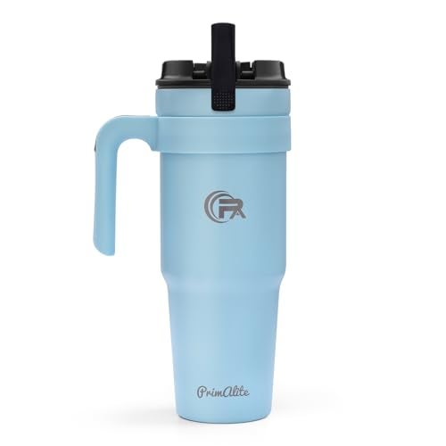 Primalite 1200ML Stainless Steel Insulated Tumbler with Handle | 2-in-1 Straw & Flip Lid | 40oz Travel Mug Bottle- Hot, Cold Drink | Fits in Car CupHolder for Water, Iced Tea, Coffee- Morning Sky Blue - Image 1