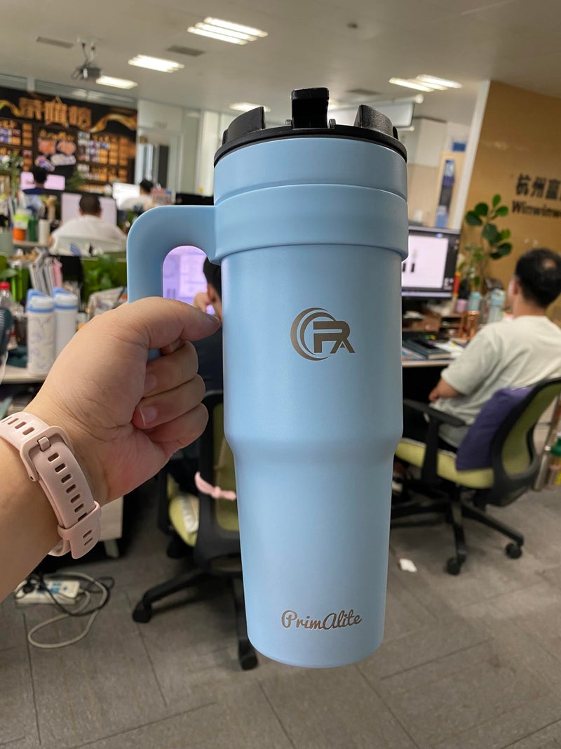 Primalite 1200ML Stainless Steel Insulated Tumbler with Handle | 2-in-1 Straw & Flip Lid | 40oz Travel Mug Bottle- Hot, Cold Drink | Fits in Car CupHolder for Water, Iced Tea, Coffee- Morning Sky Blue - Image 3