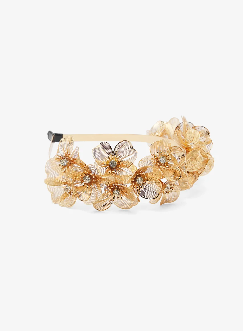 Khizana Golden Flower Detail Metal Headband