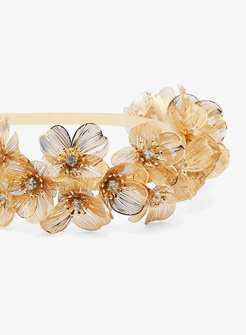 Khizana  Golden Flower Detail Metal Headband for Women | Best Price UAE