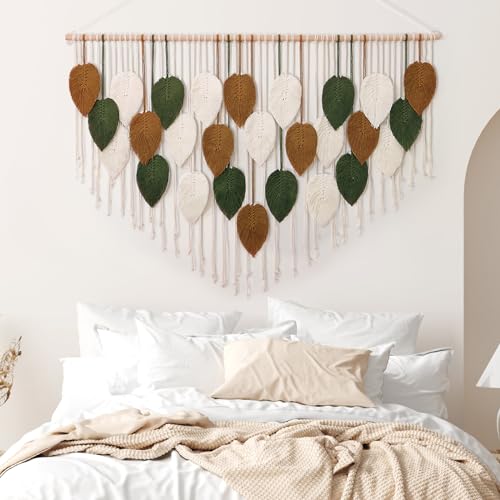KHOYIME Large Macrame Wall Hanging Boho Woven Tapestry, Chic Home Decor Modern Bohemian Handmade Leaf Feather Wall Art Decorations for Apartment Living Room Bedroom Nursery Backdrop 51.5" W X 33.5" L - Image 5