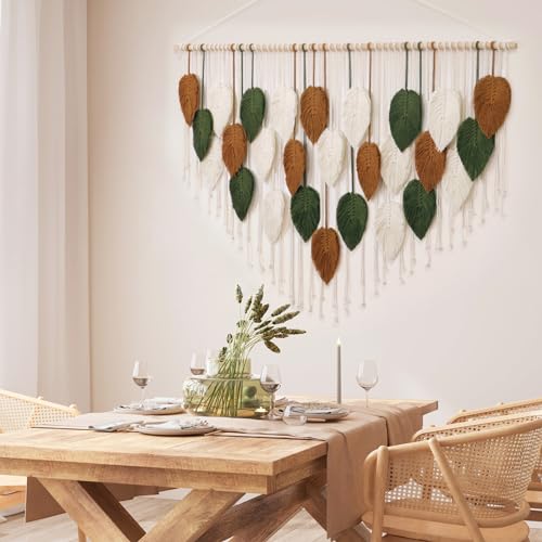 KHOYIME Large Macrame Wall Hanging Boho Woven Tapestry, Chic Home Decor Modern Bohemian Handmade Leaf Feather Wall Art Decorations for Apartment Living Room Bedroom Nursery Backdrop 51.5" W X 33.5" L - Image 3