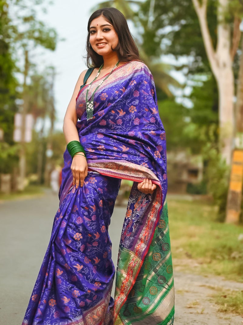 EthnicJunction Women's Purple Silk Woven Saree With Blouse Piece | Wedding saree | Purple Saree - Image 4