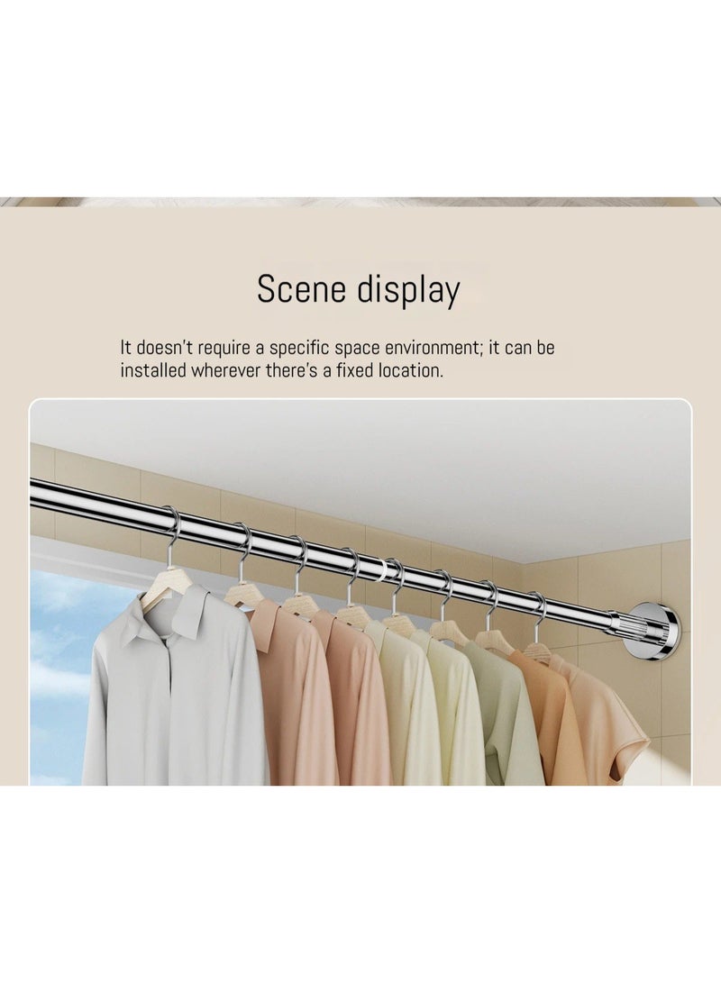 BAIG Durable Stainless Steel Clothes Drying Rack Hollow Adjustable Telescopic Pole Flexible No-Drill Curtain Rod for Balcony Bathroom 145-275cm  - Image 4