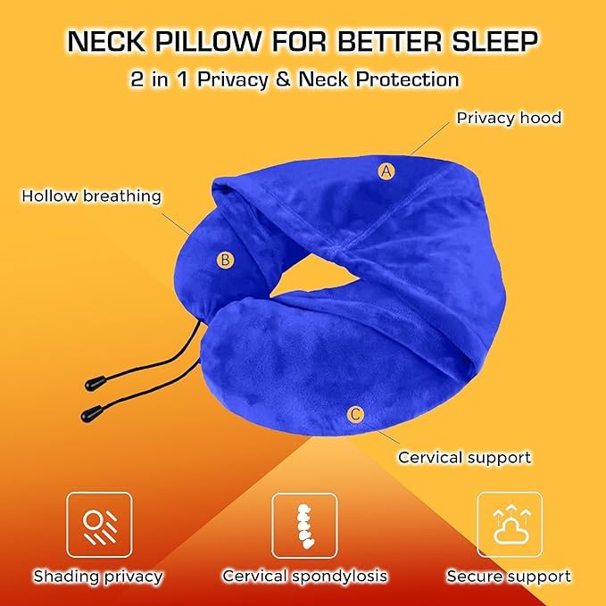 BigPlayer BigPlayer Travel Pillow with Hood Air Cushion Car Pillows for Comfort Sleep and Travel in Plane Flight Train Airplane for Men and Women Travel Accessory Pillow for Neck Support Pain Relief - Image 3