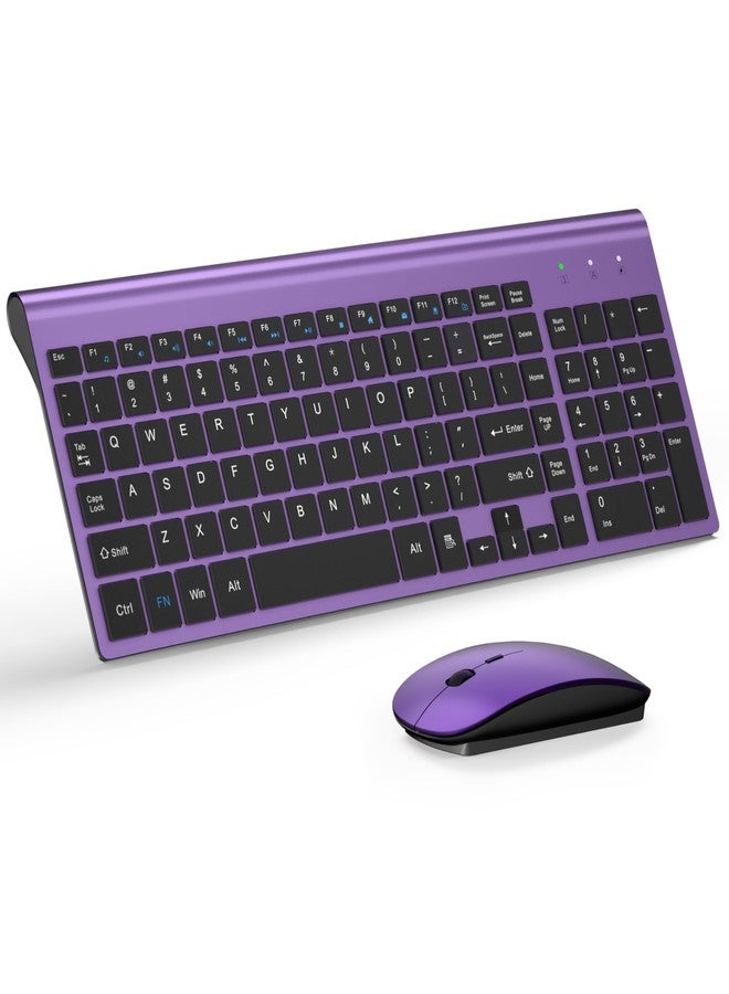 TopMate Wireless Keyboard and Mouse Ultra Slim Combo, TopMate 2.4G Silent Compact USB 2400DPI Mouse and Scissor Switch Keyboard Set with Cover, Batteries Included, for PC/Laptop/Windows/Mac - Purple Black - Image 1