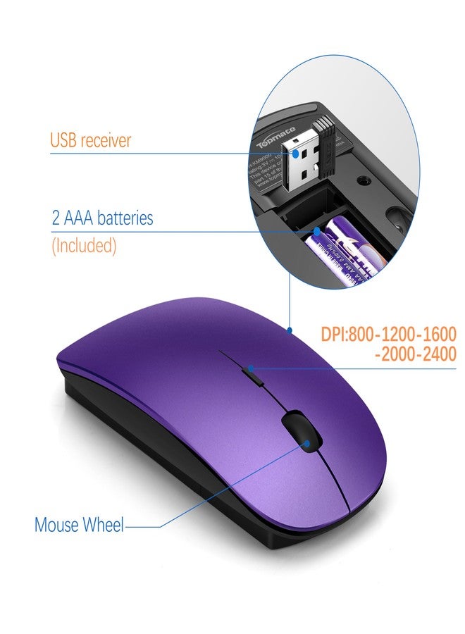 TopMate Wireless Keyboard and Mouse Ultra Slim Combo, TopMate 2.4G Silent Compact USB 2400DPI Mouse and Scissor Switch Keyboard Set with Cover, Batteries Included, for PC/Laptop/Windows/Mac - Purple Black - Image 4
