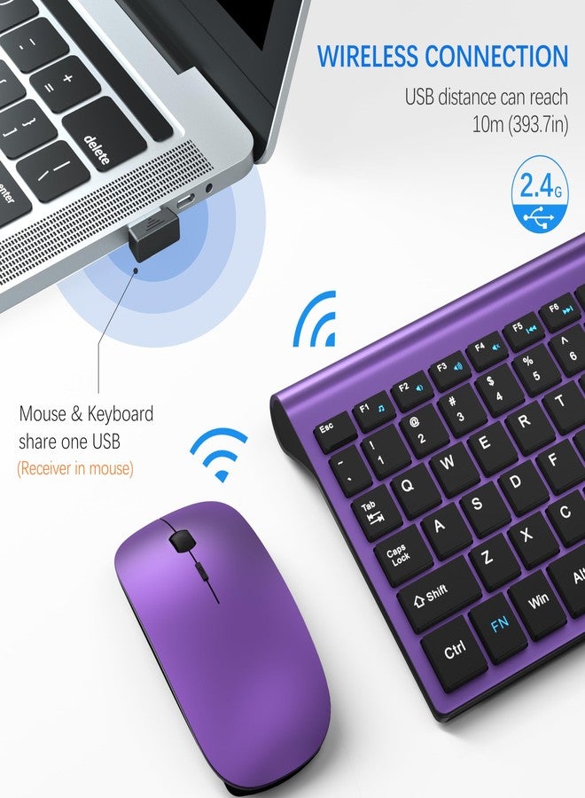 TopMate Wireless Keyboard and Mouse Ultra Slim Combo, TopMate 2.4G Silent Compact USB 2400DPI Mouse and Scissor Switch Keyboard Set with Cover, Batteries Included, for PC/Laptop/Windows/Mac - Purple Black - Image 3