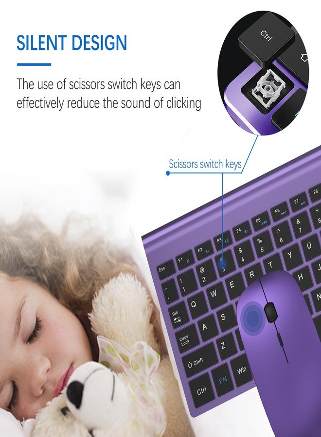TopMate Wireless Keyboard and Mouse Ultra Slim Combo, TopMate 2.4G Silent Compact USB 2400DPI Mouse and Scissor Switch Keyboard Set with Cover, Batteries Included, for PC/Laptop/Windows/Mac - Purple Black - Image 2