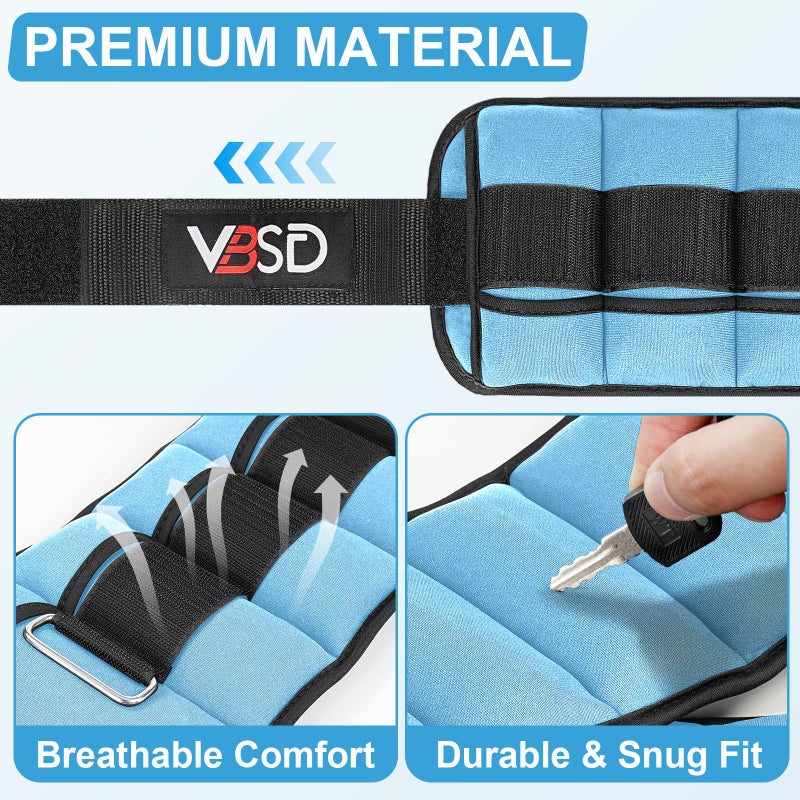 VBSD Adjustable Ankle Weights for Men Women, 10lb 1 Pair Leg Weight Straps, Weighted Ankle Weights Set for Gym, Yoga, Jogging, Walking, Aerobics, 1-5 lbs Each Ankle, 1 Pair 2-10 lbs, Blue - Image 3