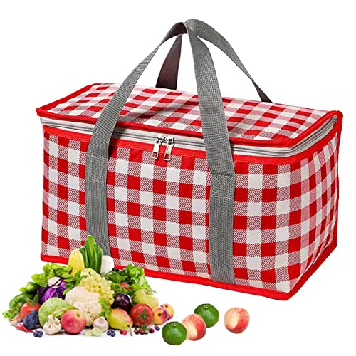 PUPOPIK Insulated Reusable Food Picnic Bag Beach Bags Cooler Bags with Zippered Top for Hot or ColdPicnic Basket CollapsibleBeach Outdoor Party CampingFestivals Red - Image 1