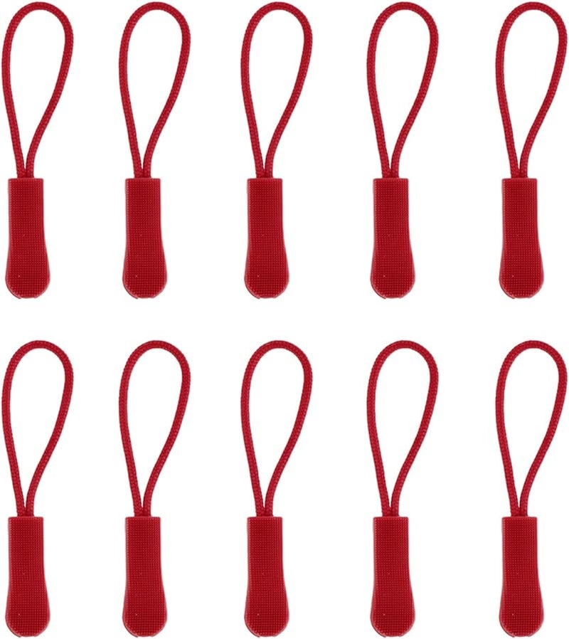 Zipper Pulls Extension Tabs Cord Tags Fixer For Jacket Backpack 10Pcs Dark Red - Image 1