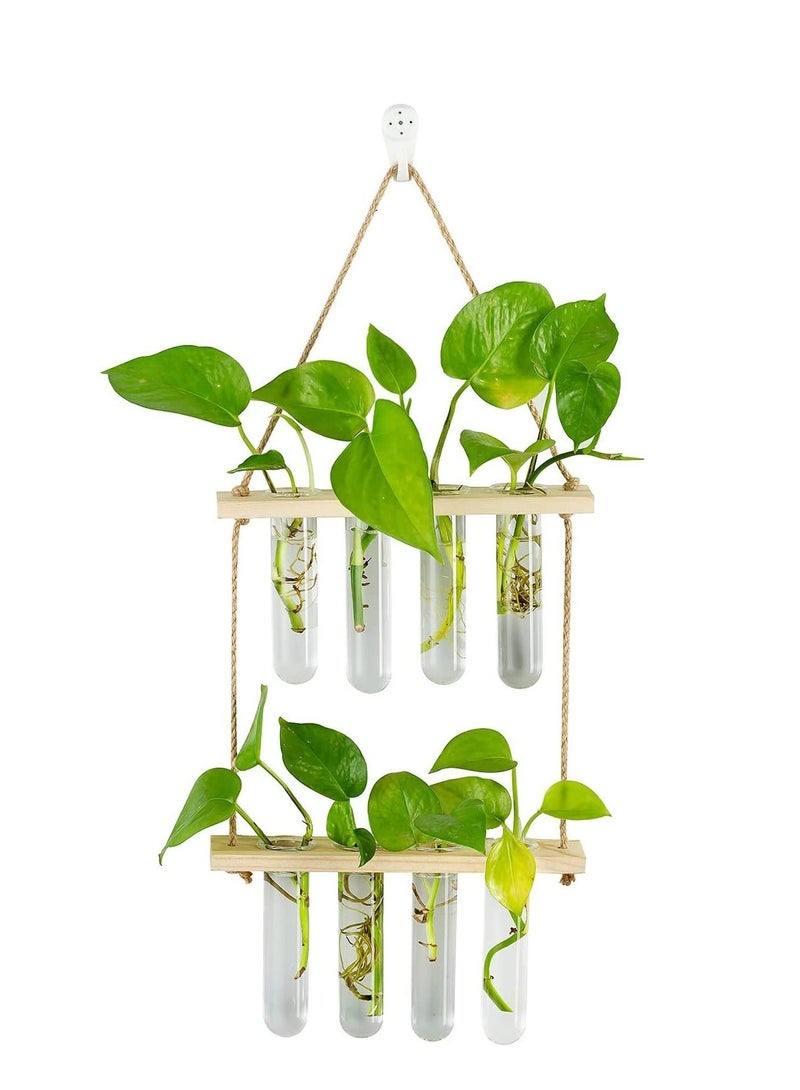Y&D Hanging Propagation Station for Plants, 2 Layer Wall Wooden Nordic Creative Hydroponic Test Tube, Home Office Decoration, 8 Tubes - Image 1
