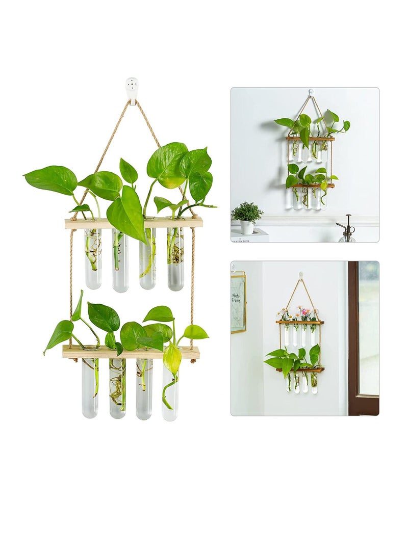 Y&D Hanging Propagation Station for Plants, 2 Layer Wall Wooden Nordic Creative Hydroponic Test Tube, Home Office Decoration, 8 Tubes - Image 3