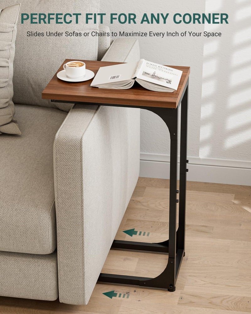 RISWER C-Shaped Side Table for Couch - Small Coffee Stand Sofa Tray Desk with Metal Frame and Waterproof Scratch Resistant, Modern End Accent for Living Room, Bedroom, Small Spaces, Rustic Walnut - Image 5