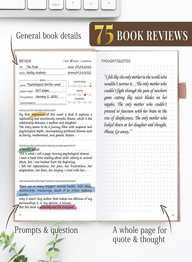 JUBTIC Reading Journal - Book Journal Reading Log for Review and Track Your Reading Progress - Gift Book Accessories for Book Lovers and Voracious Readers - 75 Books，A5 Size (Beige) - Image 3