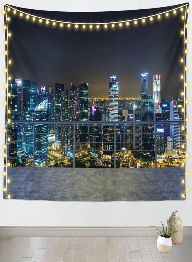 Loccor 80''x60'' New York City Aerial View Tapestry Modern City Night View Wall Hangings New York Skyscraper Urban Skyline Background for Party Decorations Kids Adults Bedroom Decor - Image 1
