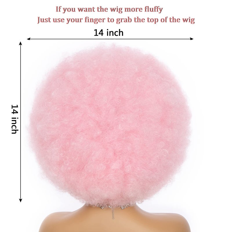 JSDshine Pink 70s Afro Kinky Curly Wig For Women - Soft, Bouncy, Natural Looking Synthetic Hair Wig With Bangs - Image 5