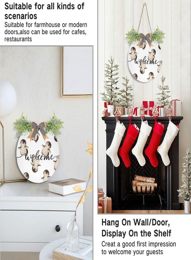 Kigai Watercolor Penguin Welcome Sign Farmhouse Front Porch Decor Door Hanging Welcome Wreath for Holiday Wall Home Decoration 12 X 12 in - Image 5