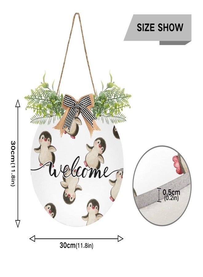 Kigai Watercolor Penguin Welcome Sign Farmhouse Front Porch Decor Door Hanging Welcome Wreath for Holiday Wall Home Decoration 12 X 12 in - Image 3