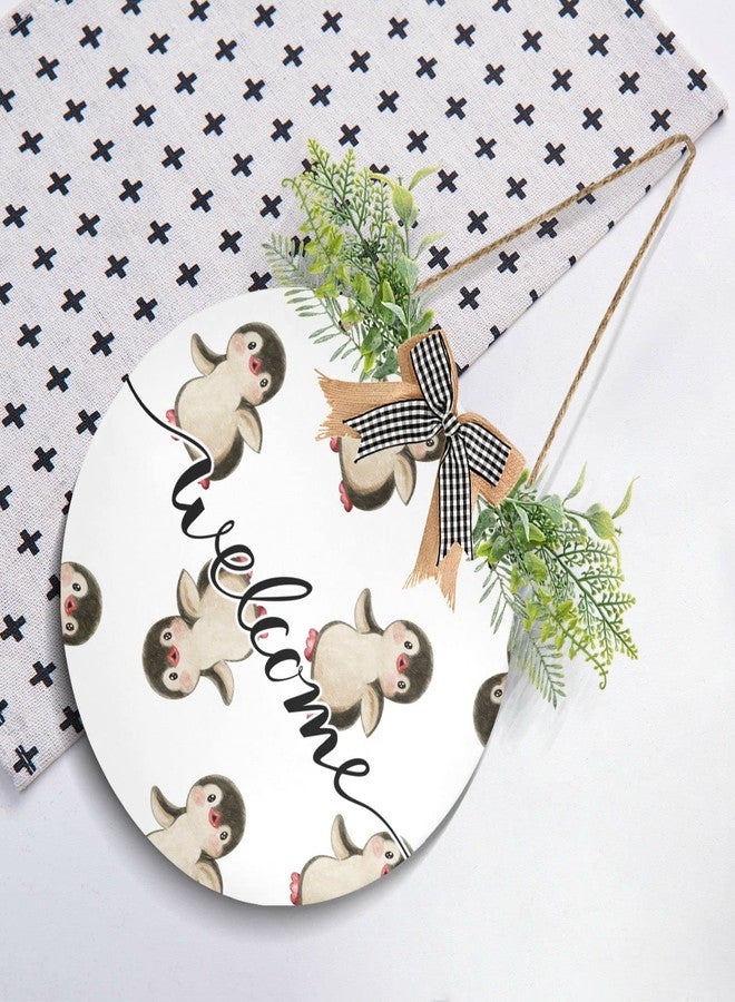 Kigai Watercolor Penguin Welcome Sign Farmhouse Front Porch Decor Door Hanging Welcome Wreath for Holiday Wall Home Decoration 12 X 12 in - Image 4
