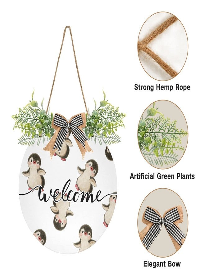Kigai Watercolor Penguin Welcome Sign Farmhouse Front Porch Decor Door Hanging Welcome Wreath for Holiday Wall Home Decoration 12 X 12 in - Image 2