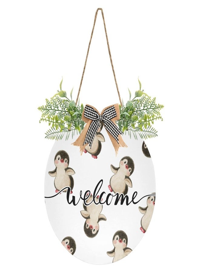Kigai Watercolor Penguin Welcome Sign Farmhouse Front Porch Decor Door Hanging Welcome Wreath for Holiday Wall Home Decoration 12 X 12 in - Image 1