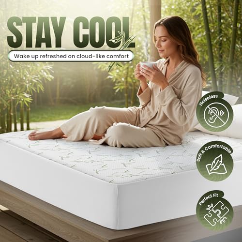 Utopia Bedding Waterproof Cooling Mattress Protector Twin Size Bed, Premium 200 GSM Viscose Made from Bamboo Mattress Cover, Fits 15 Inches Deep, Fitted Style with Stretchable Pockets - Image 5