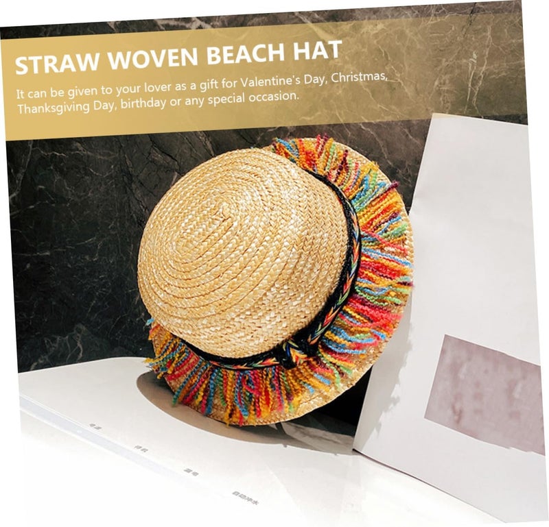 Women’s Beach Hat Wide Brim Woven Sun Shade Straw Hat with Colorful Tassels Sun Protection for Summer Outdoor Casual and Party Use - Image 4